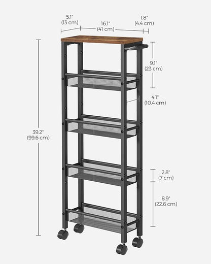 VASAGLE Slim Rolling Cart, 5-Tier Storage Cart, Narrow Carts - Image 6