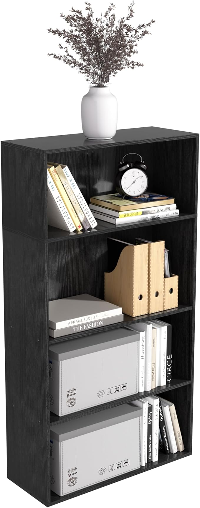 4 Tier Book Shelf, 4 Cube Storage Organizer, 4 Tier Low Bookcase Storage by NewBeth