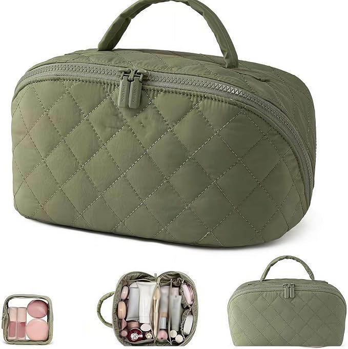 2026 Travel Makeup Bag for Women – 180° Lay-Flat Puffy Cosmetic Organizer by Unknown