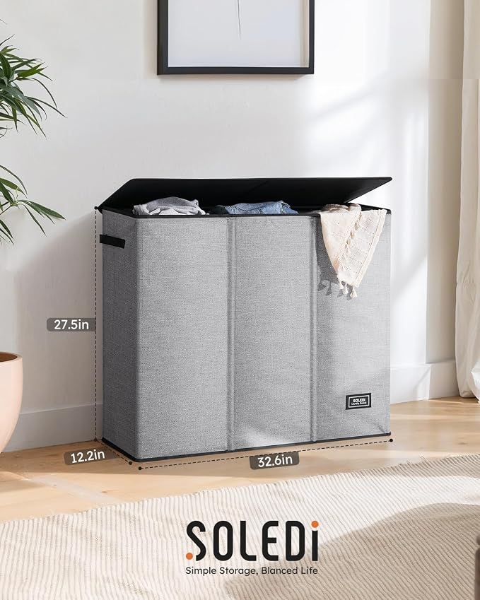 SOLEDI 180L Laundry Hamper 3 Section, Extra Large Laundry Hamper - Image 7