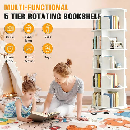 RUNSUNSPRI 5 Tier Rotating Bookshelf Tower, Spinning Bookshelf, Revolving 360° - Image 3