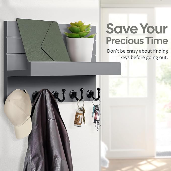 HONJIN Key and Mail Holder for Wall: Rustic Key Hanger Key Rack Organizer - Image 3