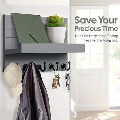 HONJIN Key and Mail Holder for Wall: Rustic Key Hanger Key Rack Organizer - Image 3