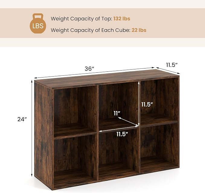 Giantex 6-Cube Bookcase, 3-Tier Cubby Bookshelf, Horizontal Vertical Display - Image 3