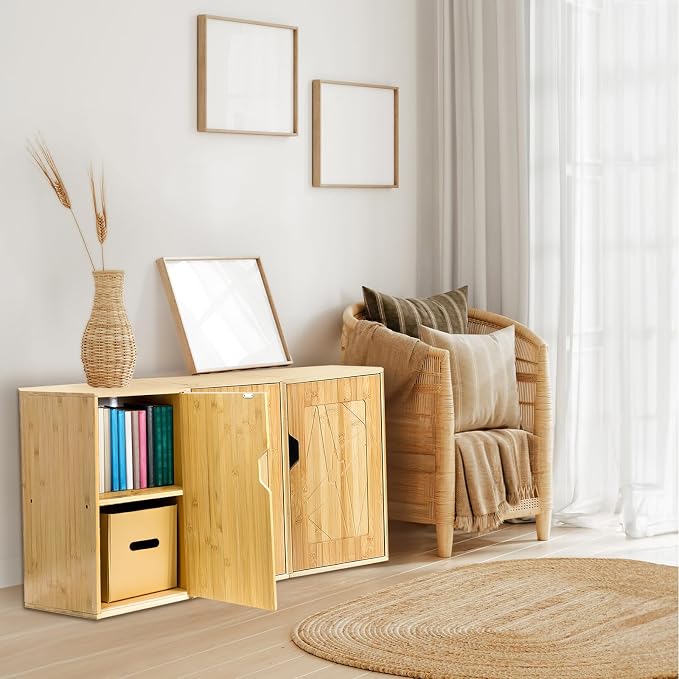 Fasmov 2 Tiers Cube Storage Organizer, Bamboo Bookshelf, Display Bookcase - Image 2
