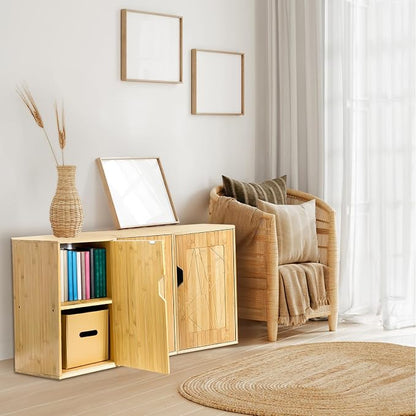 Fasmov 2 Tiers Cube Storage Organizer, Bamboo Bookshelf, Display Bookcase - Image 2