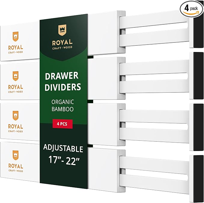 Bamboo Drawer Dividers Organizers, Adjustable Drawer Separator Splitters by ROYALCRAFTWOOD