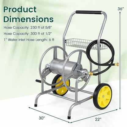 Goplus Garden Hose Reel Cart, 230ft 5/8" or 300ft 1/2" Heavy-Duty Metal Hose - Image 5