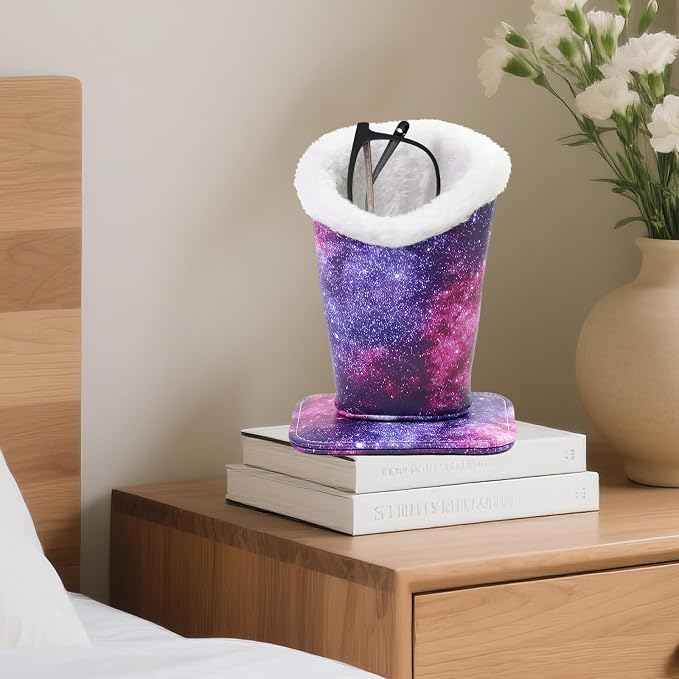 Plush Lined Eyeglasses Holder, Cute Magnetic PU Leather Glasses Stand Case - Image 3