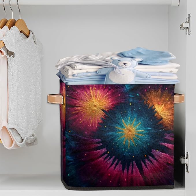 TropicalLife 13x13x13 Inch Large Fabric Storage Cube Tie Dye Foldable Storage - Image 2