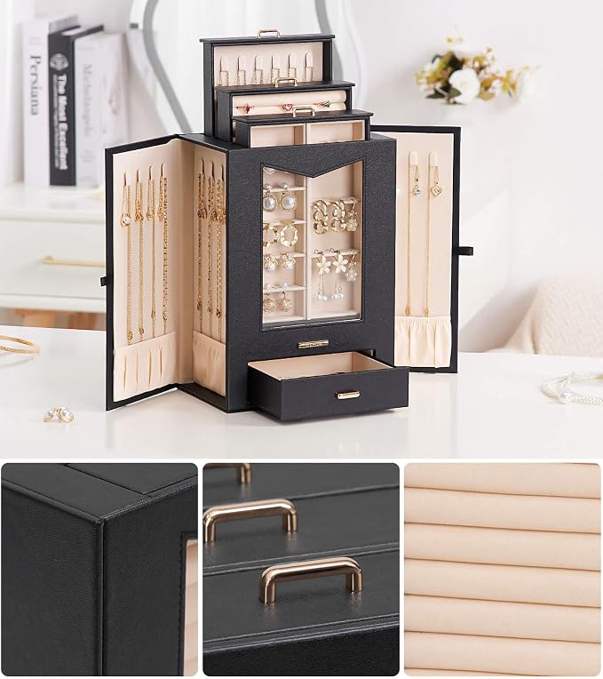 Homde Jewelry Organizer with Transparent Window Necklace Hooks Gift - Image 7