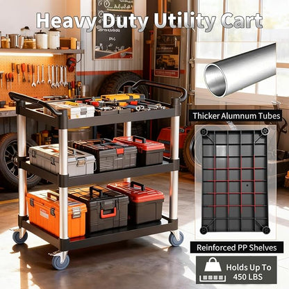 3 Tier Rolling Cart with Hair-Proof Wheels, Plastic Utility Service Cart - Image 4