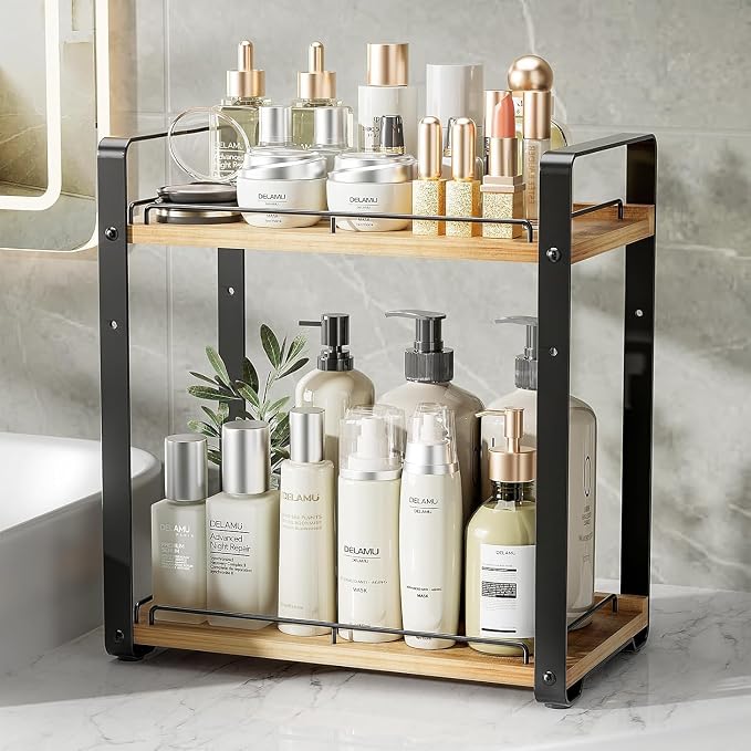 Delamu 2-Tier Bathroom Counter Organizer, Wood Vanity Organizer Countertop - Image 2