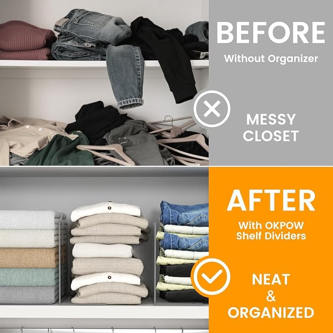 OKPOW Shelf Dividers for Closet Organization: 4 Pack Durable Clear Acrylic - Image 3