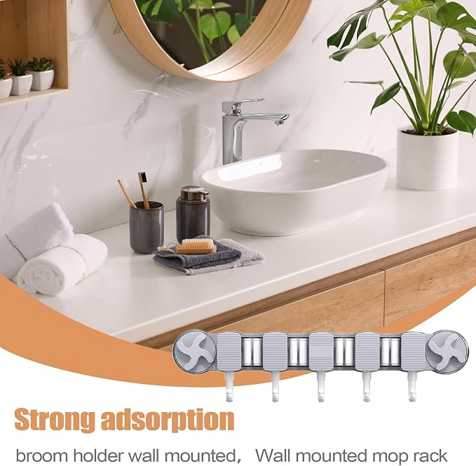 Broom Holder - Wall Mount Rack, Suction Utility Stand, Sturdy Easy Install - Image 7