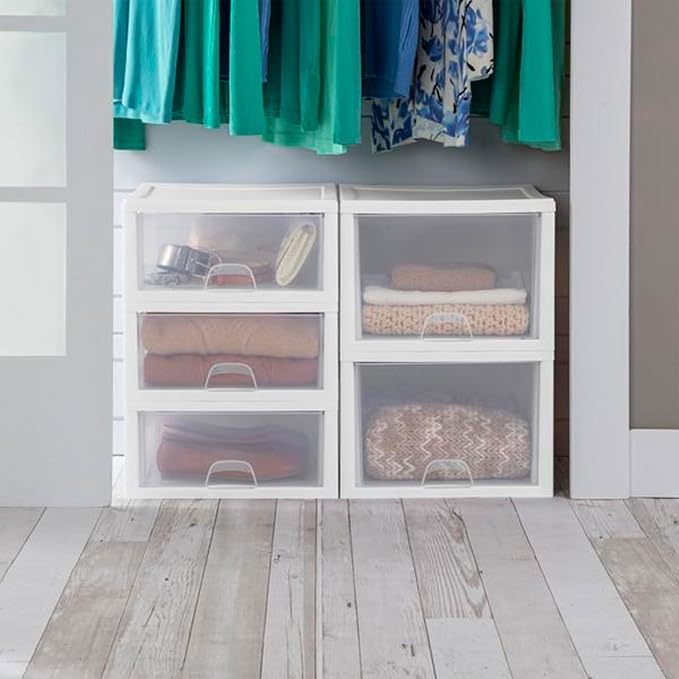 Sterilite 27 Qt and 16 Qt Clear Plastic Stackable Organizer Drawers - Image 6