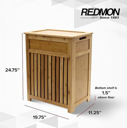 Redmon Bamboo Top Load Full Size Clothes Hamper, Side Handles, Double Hinged - Image 3