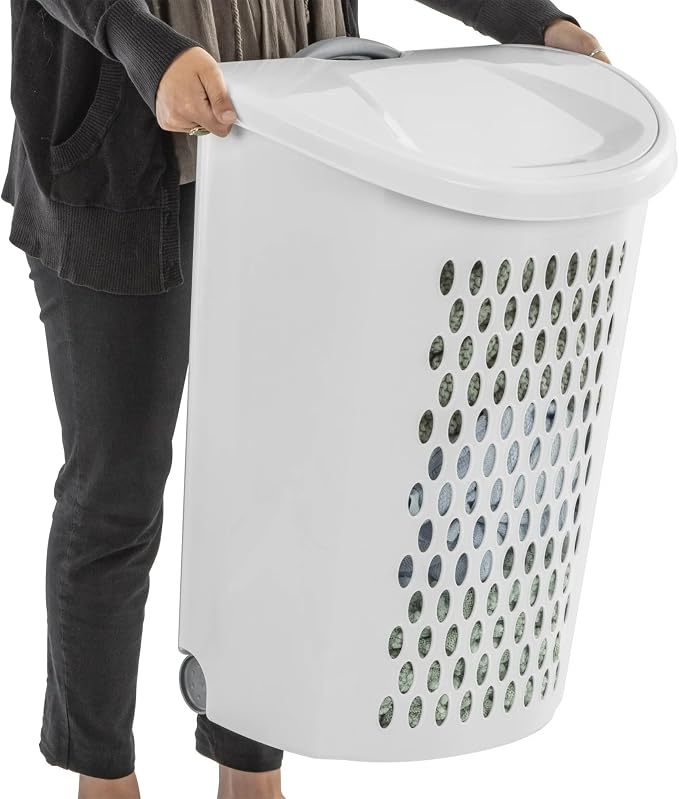 The White Wheeled Plastic Laundry Hamper – Adult-Sized Rolling Basket - Image 4