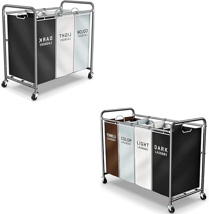 ROMOON Laundry Sorter 4 Section and 3 section, Separated Laundry Hamper Cart by ROMOON