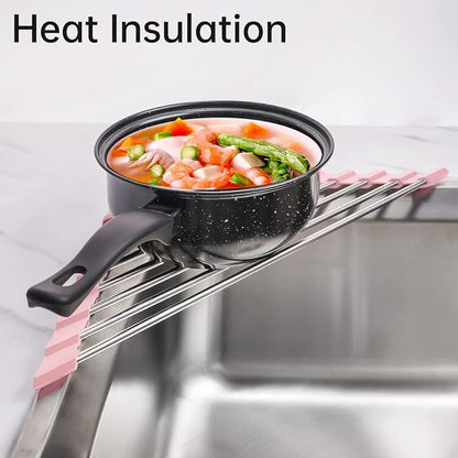 Tomorotec Triangle Foldable Dish Drying Rack, Small Roll-Up Stainless Steel - Image 9
