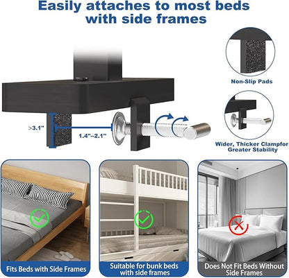 Bedside Shelf for Bed Frame, Clamp On Bedside Table Organizer, Dorm Room - Image 7