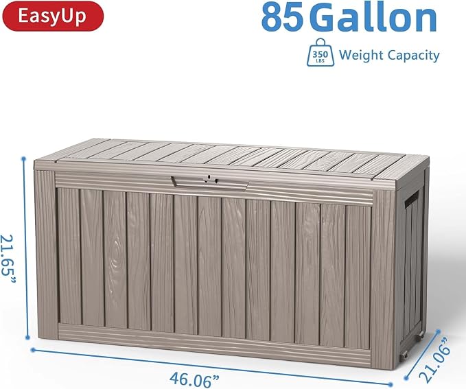 EasyUp Outdoor Storage Box 100 Gallon Waterproof Resin Deck Boxes Grey | - Image 2