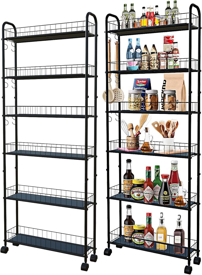 6 Tier Slim Rolling Storage Cart, Mobile Shelving Unit by Seadasyoon