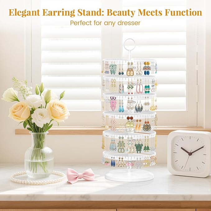 EsLuker.ly Earring Holder Organizer Rotating Stud Display Tree Rack, 6 Tier | - Image 7