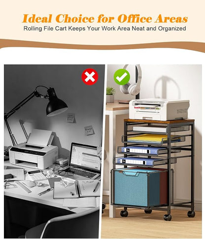 Feyejade Compact 5-Tier Rolling File Cart, Under Desk Metal Filing Cabinet | - Image 9