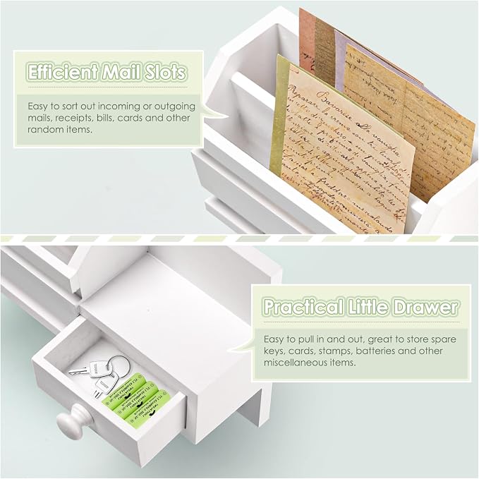 VIS'V Key Holder Wall Mount, Wooden Mail and Key Organizer, Small Shelf - Image 4