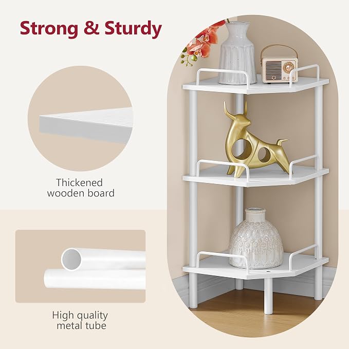 Tajsoon 3 Tier Corner Shelf Stand, Standing Corner Shelf Unit, Industrial Short - Image 6