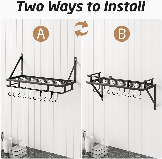 KES 24 Inch Kitchen Pot Pan Rack Wall Mounted Hanging Storage Organizer Wall - Image 7