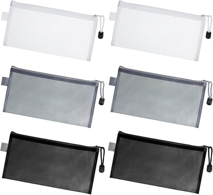 6 PCS Mesh Zipper Makeup Pouch Bags, Nylon Mesh Zipper Cosmetic Bags, Portable by Unknown