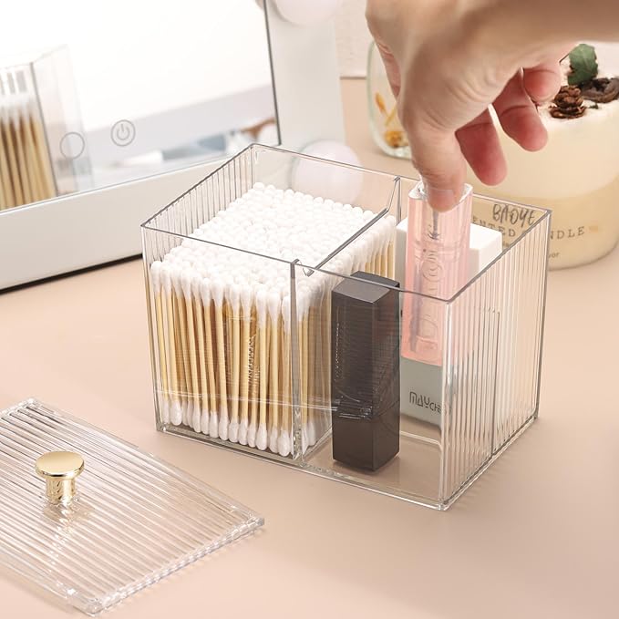 Tbestmax Qtip Holder Dispenser 3-Section Clear Bathroom Container Organizer 3 - Image 5