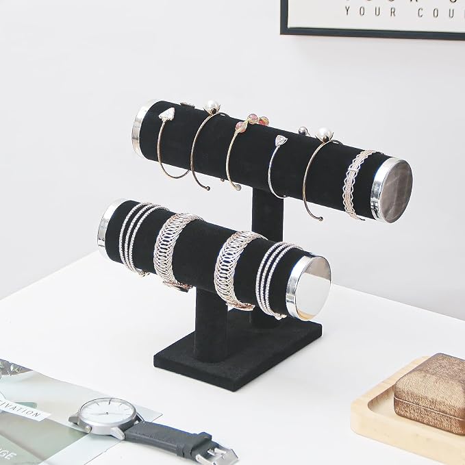 2 Tier Bracelet Holder Stand, Bangle Watches Display, Velvet Bracelet Jewelry - Image 3