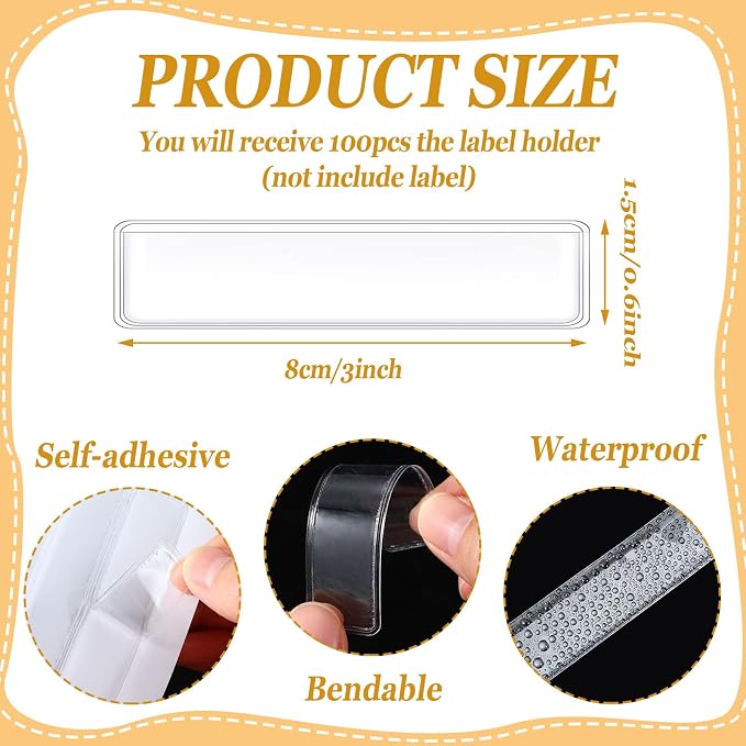 Jeyiour 100 Pcs Label Holders Adhesive Nameplate Pockets Storage Bin Labels - Image 2