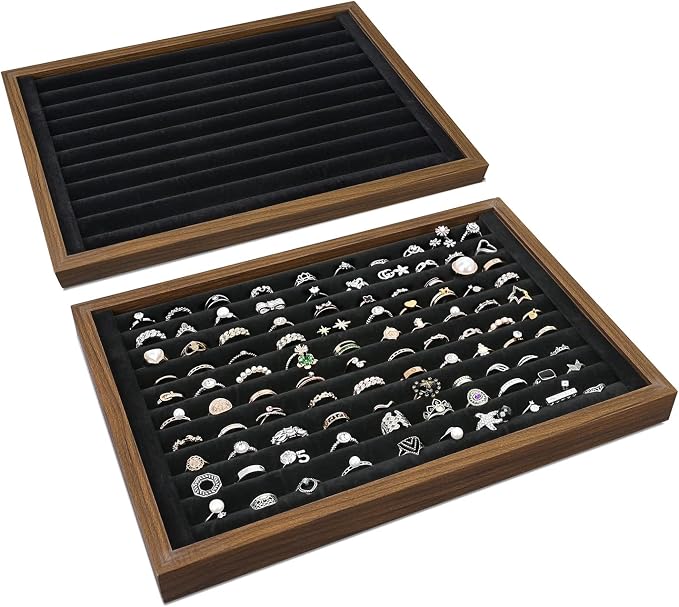 MOOCA 2 Pcs Wooden Ring Display Tray Set by Mooca