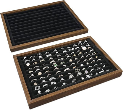 MOOCA 2 Pcs Wooden Ring Display Tray Set by Mooca
