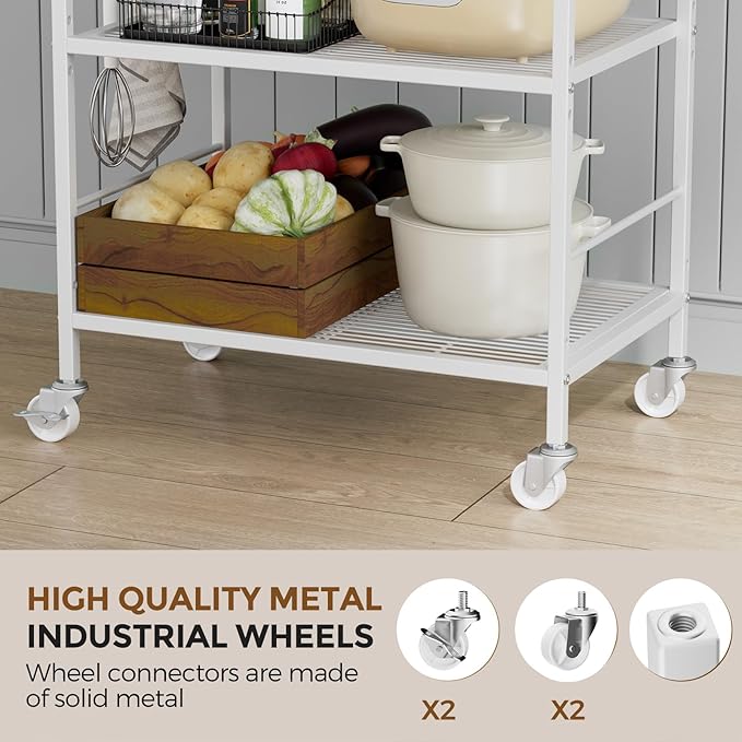 3-Tier Metal Storage Rack with Industrial Wheels, Mesh Shelving Unit with - Image 5