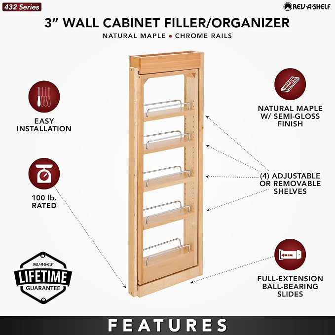 Rev-A-Shelf 3"W x 33"H Pull Out Quad Shelf Organizer - Image 4