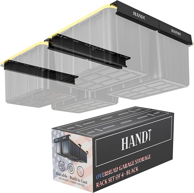 HandT USA Based Overhead Garage Storage Rack, Ceiling Tote Bin Organization by HANDT