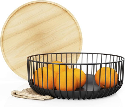 Fruit Basket with Wooden Bamboo Lid by Libken