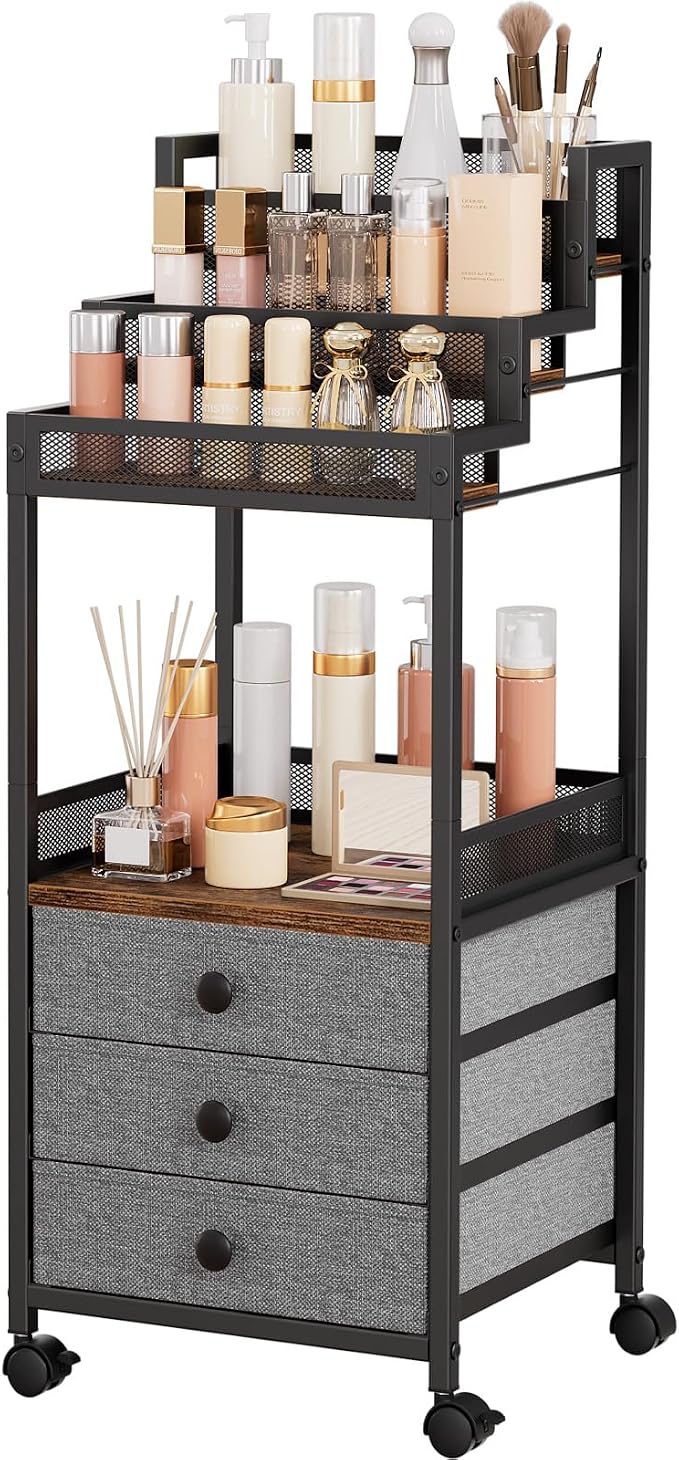 Display Riser Stand Perfume Cologne Organizer, 13in Rolling Makeup Storage Cart by HomeLivingStorageOrganizer