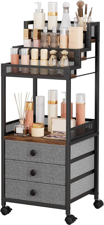 Display Riser Stand Perfume Cologne Organizer, 13in Rolling Makeup Storage Cart by HomeLivingStorageOrganizer