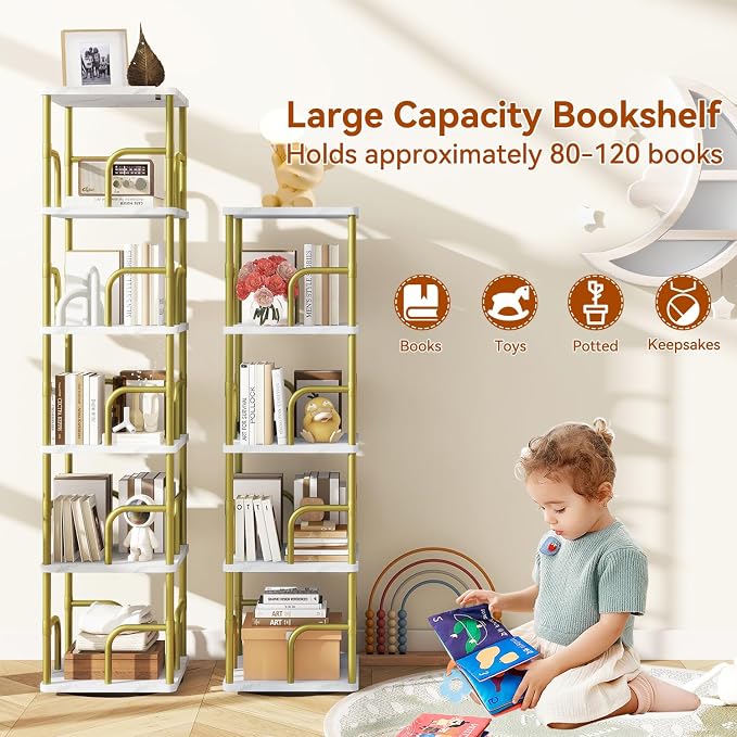 IBUYKE 5 Tier Rotating Bookshelf, Square Bookcases - Image 5