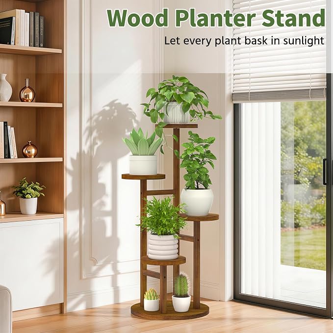 LASZOLA 4 Tiered Wood Plant Stand Indoor Corner, Flower Holder Rack Tall - Image 4