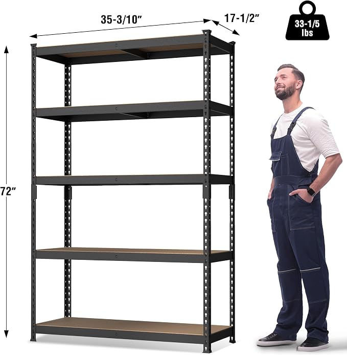 WORKPRO 5-Tier Steel Shelving Unit-Black, 35-3/10”W x 17-1/2”D x 72”H, - Image 3