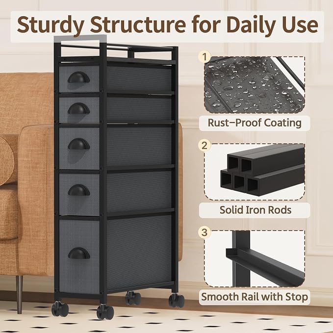 LASZOLA Narrow Cabinet Slim Storage Cart - Image 5