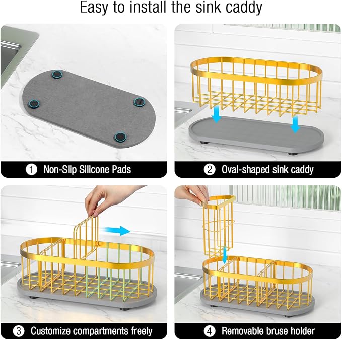 Kitchen Sink Organizer with Sponge Holder & Brush Holder - Image 4