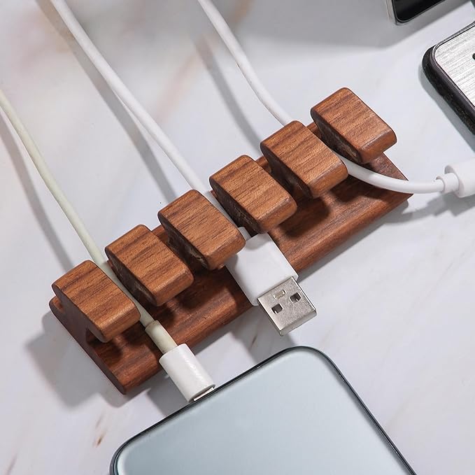 Walnut Wood Cord Holder – 5 Slots Cable Organizer - Image 3